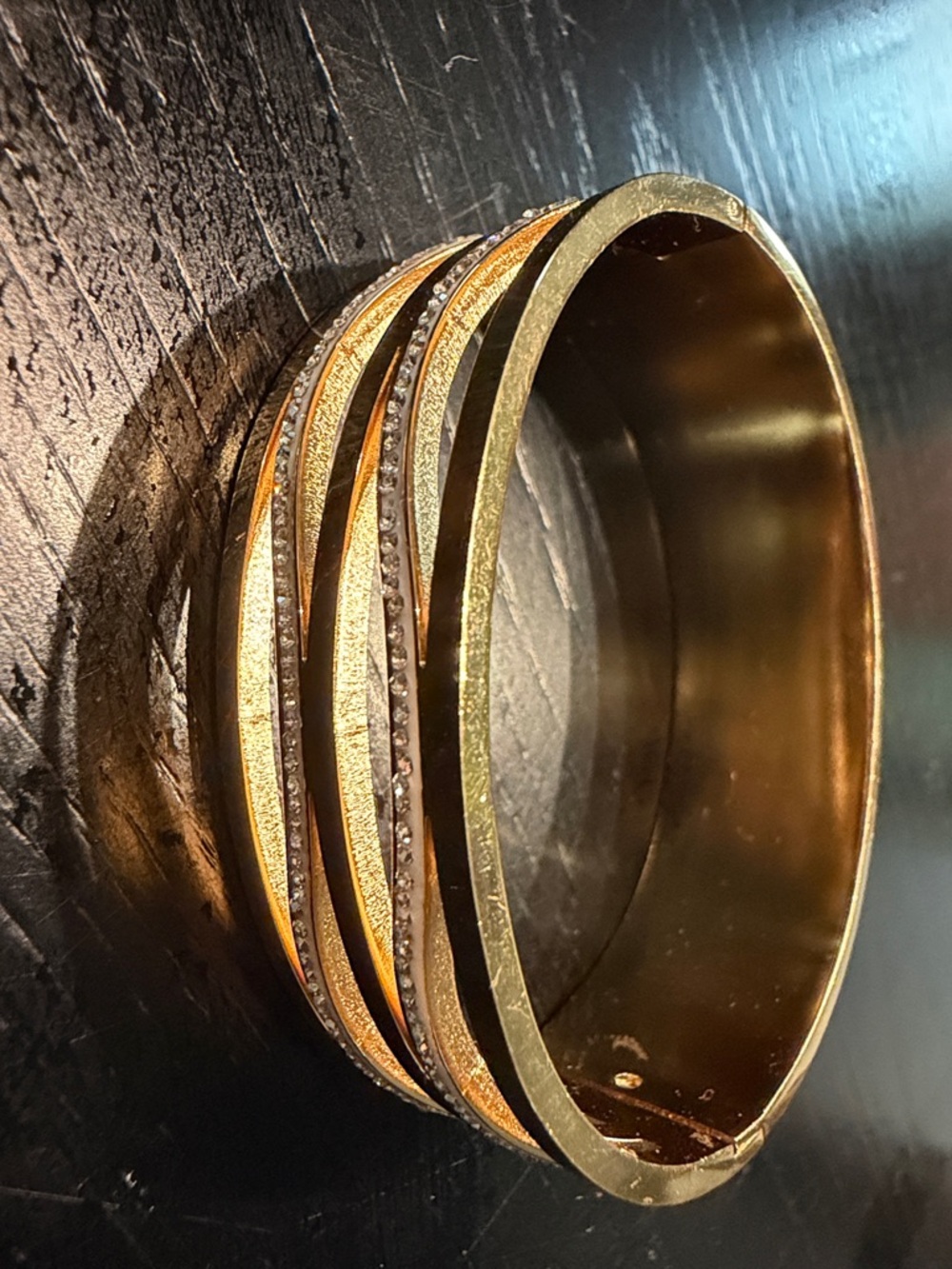 Gold-Tone Multi-Band Crystal Accent Bangle Bracelet anti tarnish opens to fit